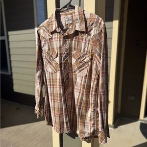Lucky Brand Brown Plaid Casual Button Down Shirt